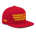 Front right angle of the MAS Kansas City Wheelchair Football Red & Gold Flat Bill Snapback against a white background