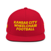 Front angle of the MAS Kansas City Wheelchair Football Red & Gold Flat Bill Snapback against a white background