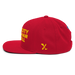 Left side angle of the MAS Kansas City Wheelchair Football Red & Gold Flat Bill Snapback against a white background