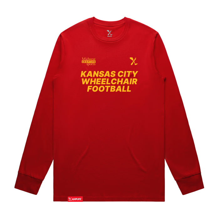 MAS Kansas City Wheelchair Football Red & Gold Long Sleeve T-Shirt on a white background