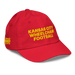 Front right angle of the MAS Kansas City Wheelchair Football Youth Red & Gold Dad Hat against a white background