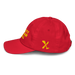 Left side angle of the MAS Kansas City Wheelchair Football Youth Red & Gold Dad Hat against a white background