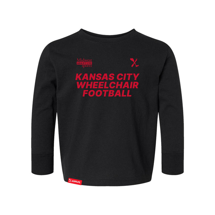 MAS Kansas City Wheelchair Football Toddler Black & Red Long Sleeve T-Shirt on a white background