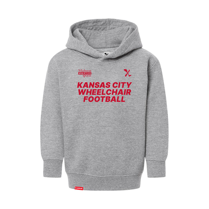 MAS Kansas City Wheelchair Football Toddler Heather Grey & Red Hoodie on a white background
