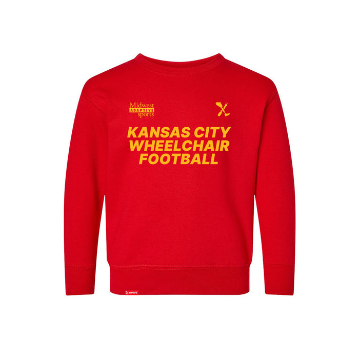 MAS Kansas City Wheelchair Football Toddler Red & Gold Crewneck Sweatshirt on a white background