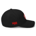Right side angle of the MAS Kansas City Wheelchair Football Warp Black & Red Flexfit Curved Bill Fitted against a white background