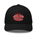 Front angle of the MAS Kansas City Wheelchair Football Warp Black & Red Curved Bill Trucker Snapback against a white background