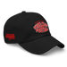 Front right angle of the MAS Kansas City Wheelchair Football Warp Black & Red Dad Hat against a white background