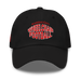 Front angle of the MAS Kansas City Wheelchair Football Warp Black & Red Dad Hat against a white background