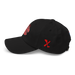 Left side angle of the MAS Kansas City Wheelchair Football Warp Black & Red Dad Hat against a white background