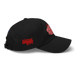 Right side angle of the MAS Kansas City Wheelchair Football Warp Black & Red Dad Hat against a white background