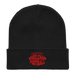 Front angle of the MAS Kansas City Wheelchair Football Warp Black & Red Organic Beanie laid flat against a white background
