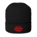 Front angle of the MAS Kansas City Wheelchair Football Warp Black & Red Organic Beanie against a white background