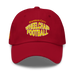 Front angle of the MAS Kansas City Wheelchair Football Warp Cranberry & Gold Dad Hat against a white background