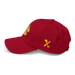 Left side angle of the MAS Kansas City Wheelchair Football Warp Cranberry & Gold Dad Hat against a white background
