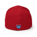 Back angle of the MAS Kansas City Wheelchair Football Warp Red & Gold Flexfit Curved Bill Fitted against a white background
