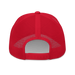 Back angle of the MAS Kansas City Wheelchair Football Warp Red & Gold Curved Bill Trucker Snapback against a white background