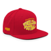 Front right angle of the MAS Kansas City Wheelchair Football Warp Red & Gold Flat Bill Snapback against a white background