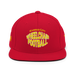 Front angle of the MAS Kansas City Wheelchair Football Warp Red & Gold Flat Bill Snapback against a white background