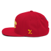 Left side angle of the MAS Kansas City Wheelchair Football Warp Red & Gold Flat Bill Snapback against a white background