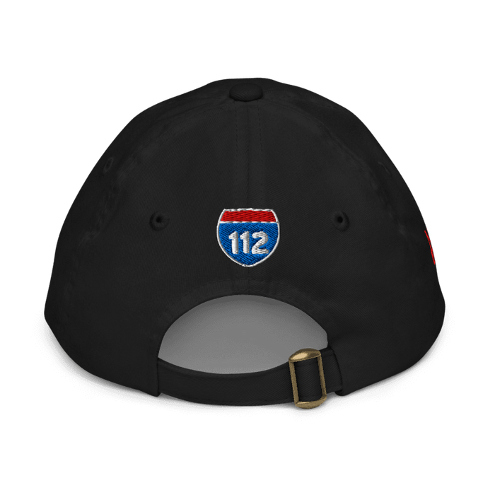Back angle of the MAS Kansas City Wheelchair Football Warp Youth Black & Red Dad Hat against a white background