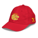 Front left angle of the MAS Kansas City Wheelchair Football Warp Youth Red & Gold Dad Hat against a white background