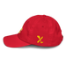 Left side angle of the MAS Kansas City Wheelchair Football Warp Youth Red & Gold Dad Hat against a white background