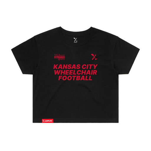 MAS Kansas City Wheelchair Football Women's Black & Red Crop T-Shirt on a white background