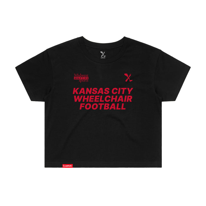MAS Kansas City Wheelchair Football Women's Black & Red Crop T-Shirt on a white background