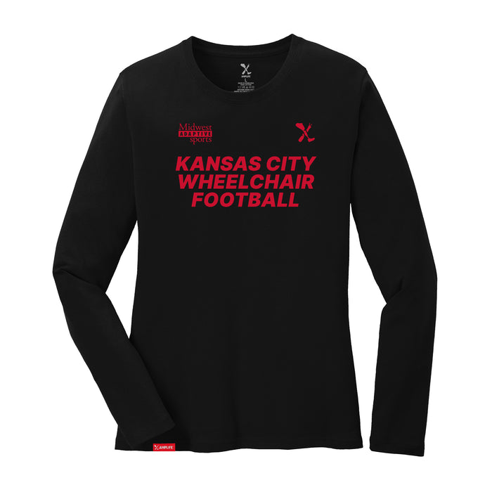 MAS Kansas City Wheelchair Football Women's Black & Red Long Sleeve T-Shirt on a white background