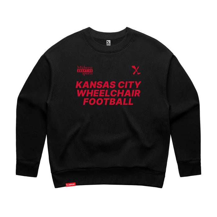 MAS Kansas City Wheelchair Football Women's Black & Red Modern Crewneck Sweatshirt on a white background