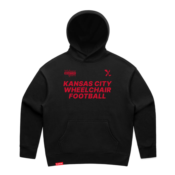 MAS Kansas City Wheelchair Football Women's Black & Red Modern Hoodie on a white background