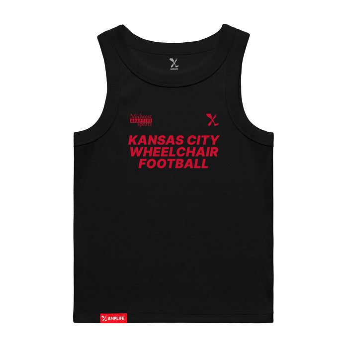 MAS Kansas City Wheelchair Football Women's Black & Red Organic Tank Top on a white background