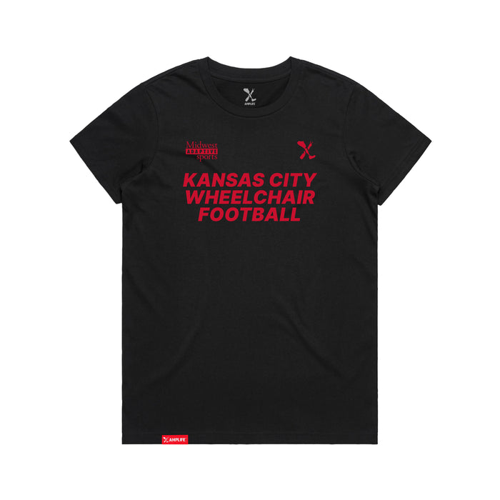MAS Kansas City Wheelchair Football Women's Black & Red T-Shirt on a white background