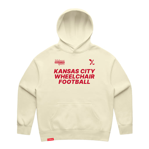 MAS Kansas City Wheelchair Football Women's Butter & Red Modern Hoodie on a white background