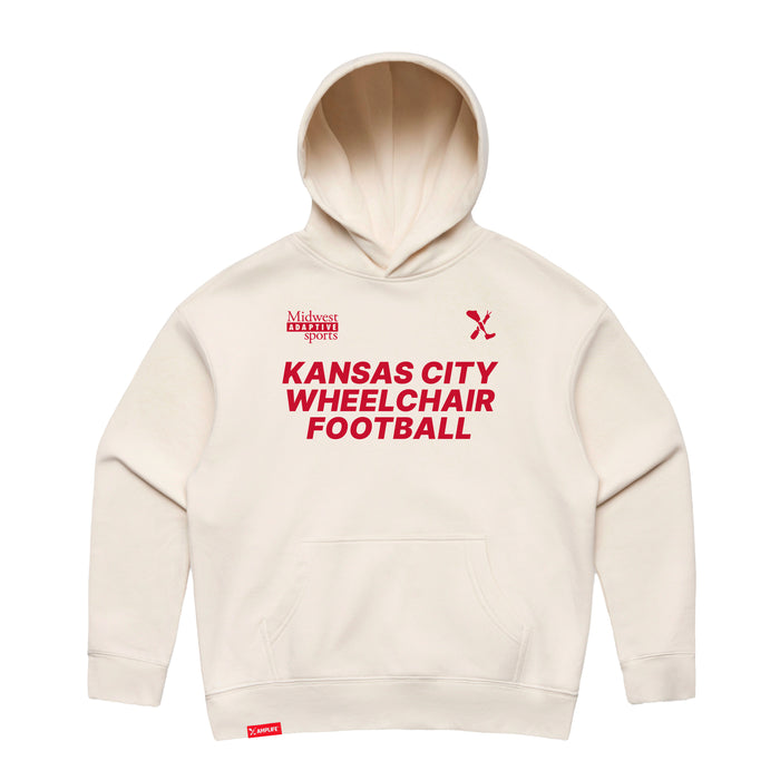 MAS Kansas City Wheelchair Football Women's Ecru & Red Modern Hoodie on a white background