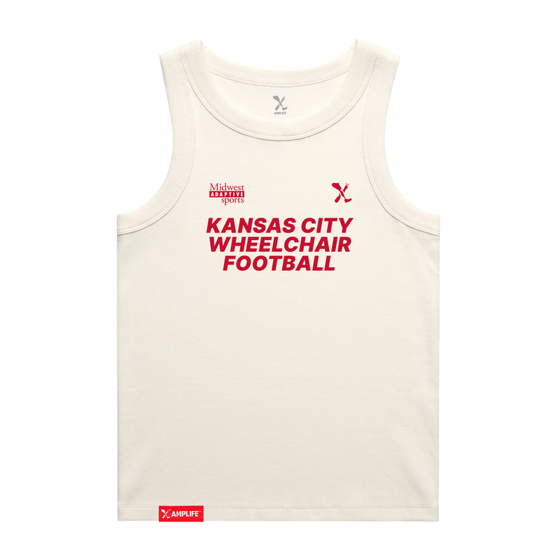 MAS Kansas City Wheelchair Football Women's Ecru & Red Organic Tank Top on a white background