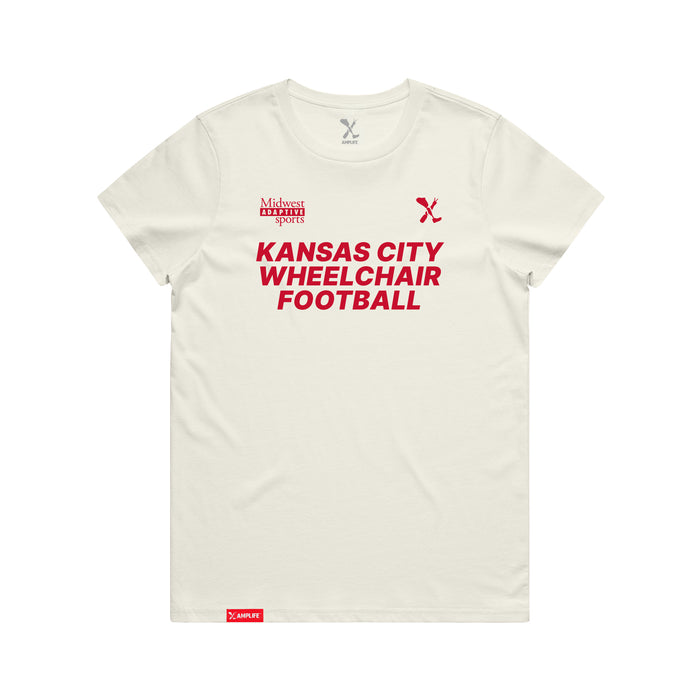 MAS Kansas City Wheelchair Football Women's Ecru & Red T-Shirt on a white background