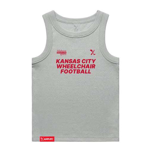 MAS Kansas City Wheelchair Football Women's Grey & Red Organic Tank Top on a white background