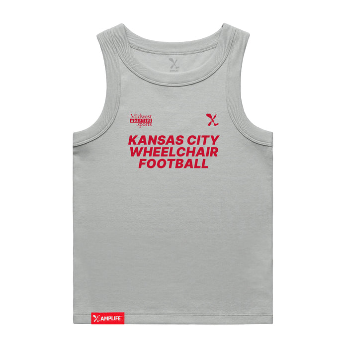 MAS Kansas City Wheelchair Football Women's Grey & Red Organic Tank Top on a white background