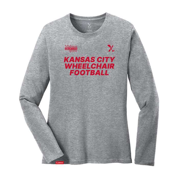 MAS Kansas City Wheelchair Football Women's Heather Grey & Red Long Sleeve T-Shirt on a white background