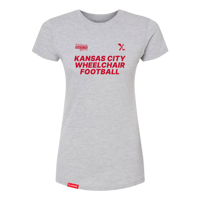 MAS Kansas City Wheelchair Football Women's Heather Grey & Red Slim T-Shirt on a white background