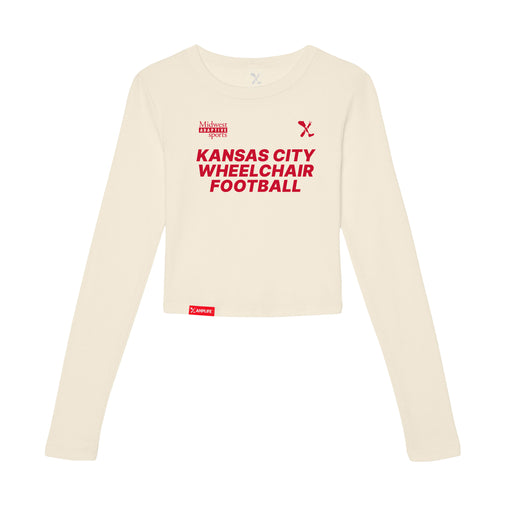 MAS Kansas City Wheelchair Football Women's Natural & Red Crop Long Sleeve T-Shirt on a white background