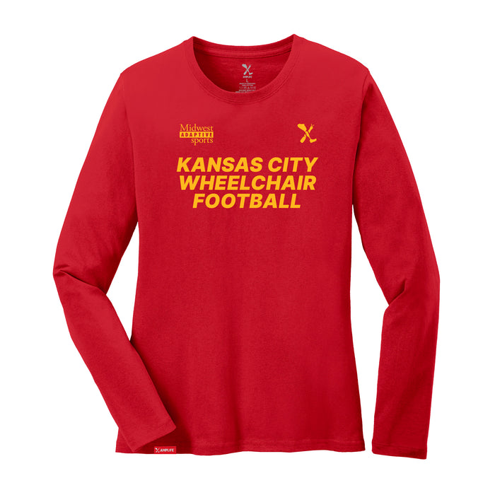 MAS Kansas City Wheelchair Football Women's Red & Gold Long Sleeve T-Shirt on a white background