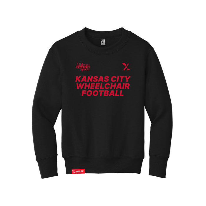 MAS Kansas City Wheelchair Football Youth Black & Red Crewneck Sweatshirt on a white background