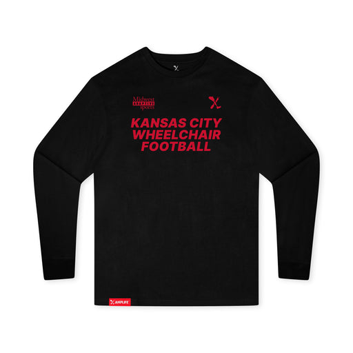 MAS Kansas City Wheelchair Football Youth Black & Red Long Sleeve T-Shirt on a white background