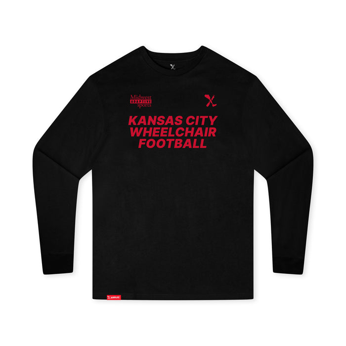 MAS Kansas City Wheelchair Football Youth Black & Red Long Sleeve T-Shirt on a white background