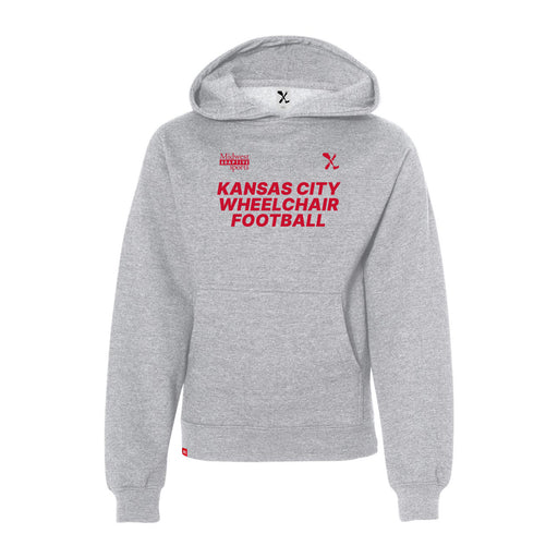 MAS Kansas City Wheelchair Football Youth Heather Grey & Red Hoodie on a white background