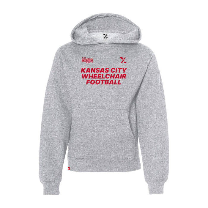 MAS Kansas City Wheelchair Football Youth Heather Grey & Red Hoodie on a white background