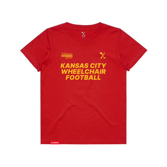 MAS Kansas City Wheelchair Football Youth Red & Gold T-Shirt on a white background